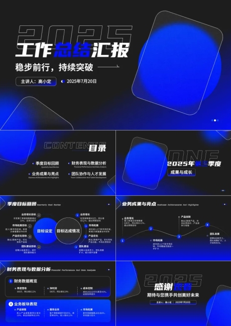 时尚渐变潮流感蓝色总结汇报PPT套装预览效果
