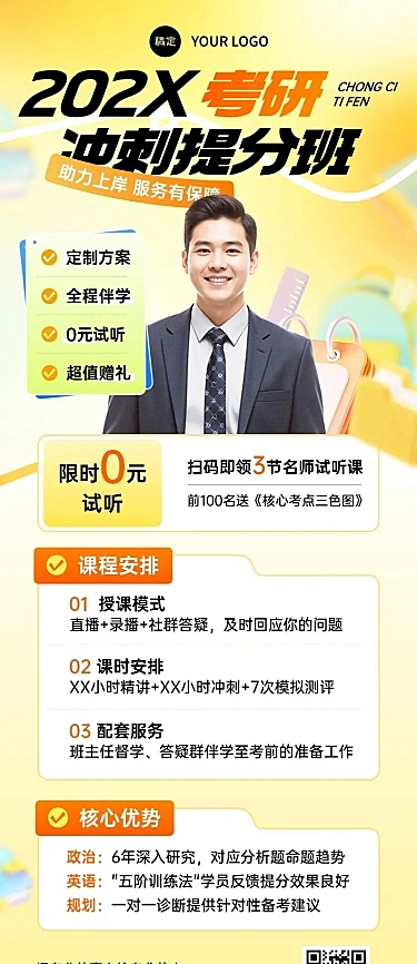 教育培训考研课程营销宣传推广长图海报AIGC