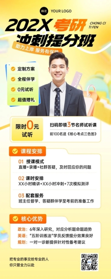教育培训考研课程营销宣传推广长图海报AIGC预览效果
