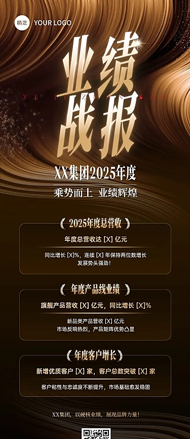 年终业绩喜报节点活动奢华感业绩战报长图海报AIGC