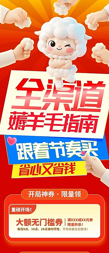 促销感薅羊毛指南公众号长图AIGC