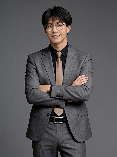 商务专业灰色西装抱胸男性职业形象照