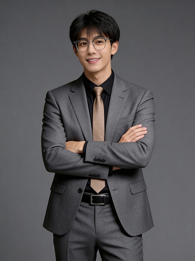 商务专业灰色西装抱胸男性职业形象照