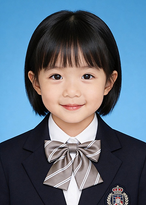 可爱蝴蝶结幼儿园女童蓝底证件照