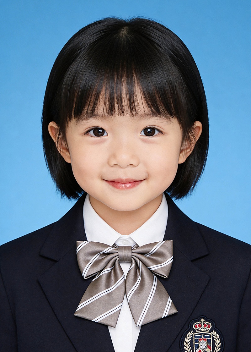 可爱蝴蝶结幼儿园女童蓝底证件照