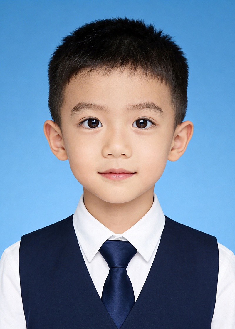 可爱绅士幼儿园男童蓝底证件照