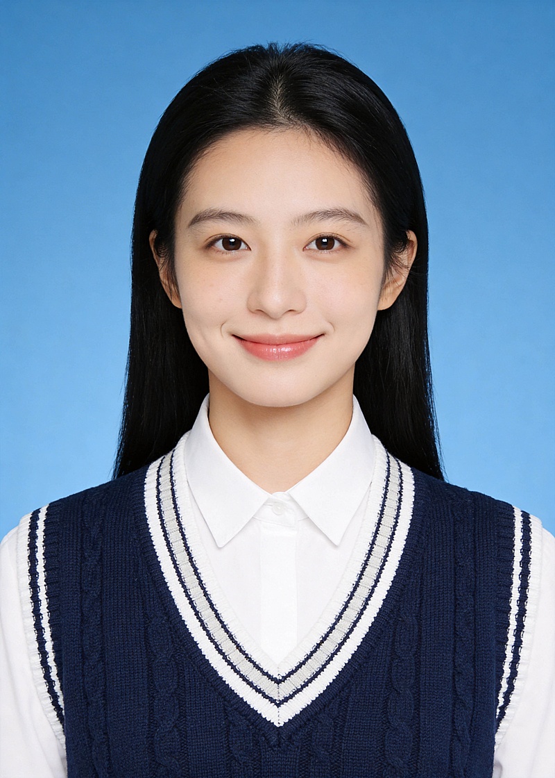 青春学院风马甲女生蓝底证件照