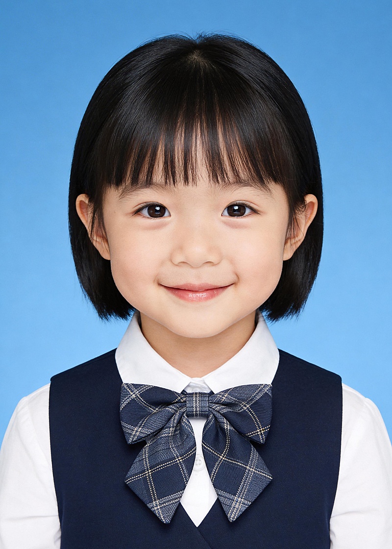 可爱双马尾幼女童儿园蓝底证件照