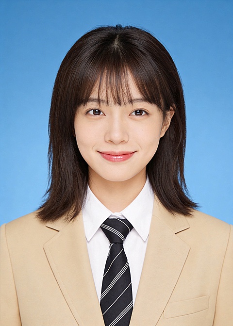咖色学院风直发女生蓝底证件照