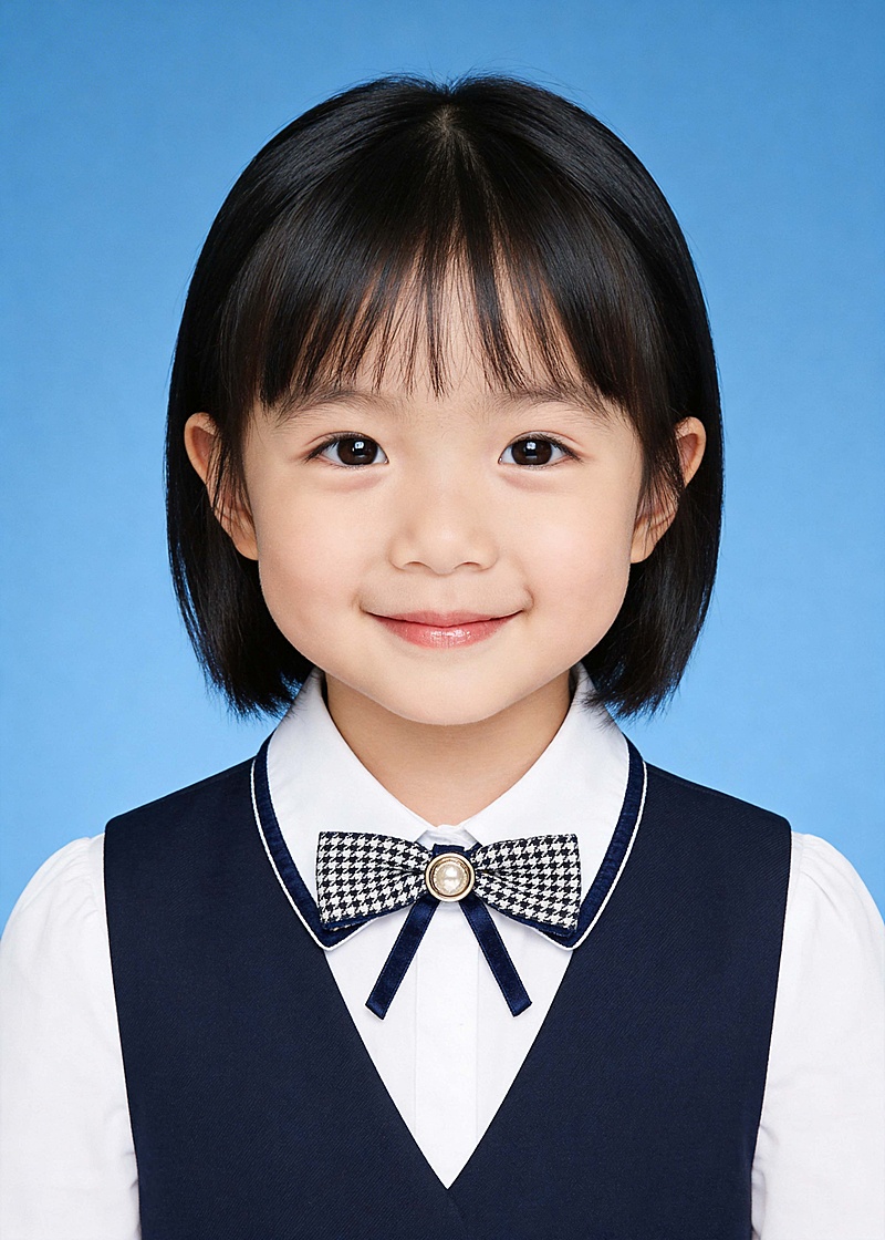 可爱蝴蝶结中童女生证件照