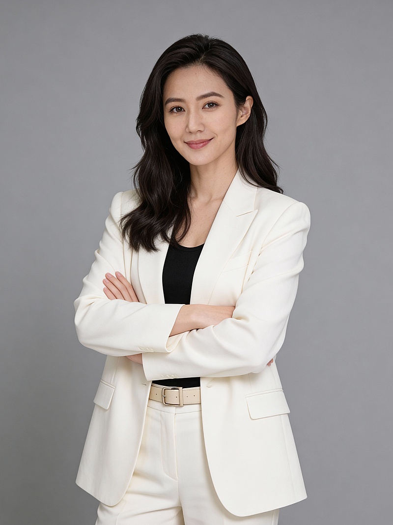 知性白色西装双手抱胸女士形象照