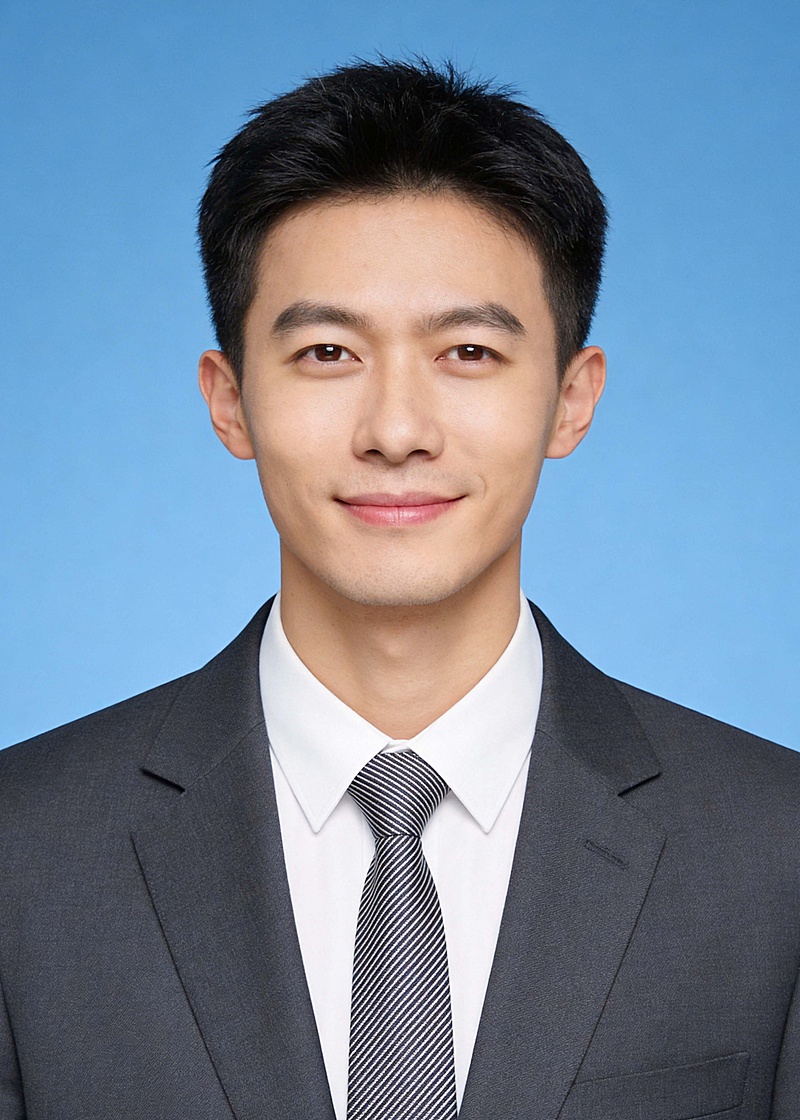 正式西装条纹领带求职男生蓝底证件照