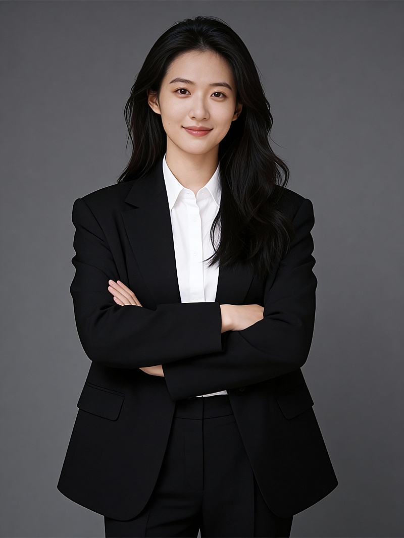 商务黑色西装V领双手抱胸女士形象照