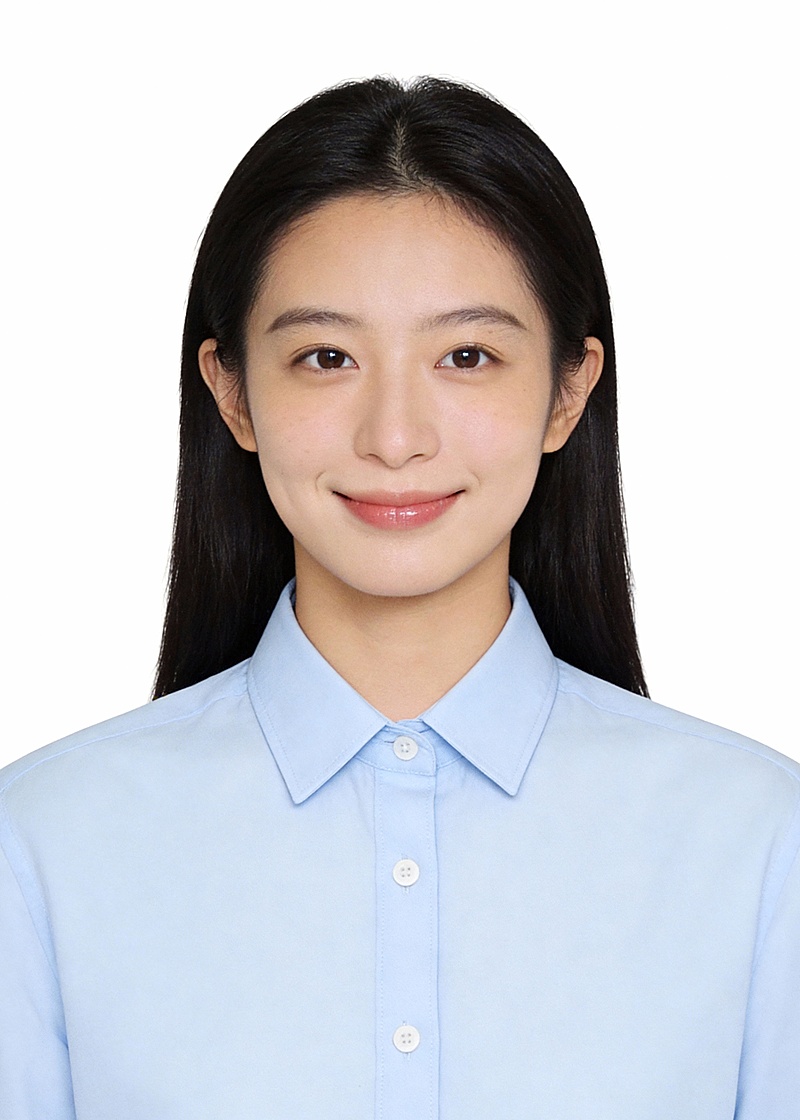 简约正式蓝色衬衫女生白底证件照