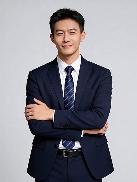 商务黑色西装双手抱胸男士形象照