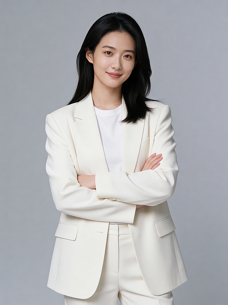 通勤气质白色西装抱胸女性职业形象照