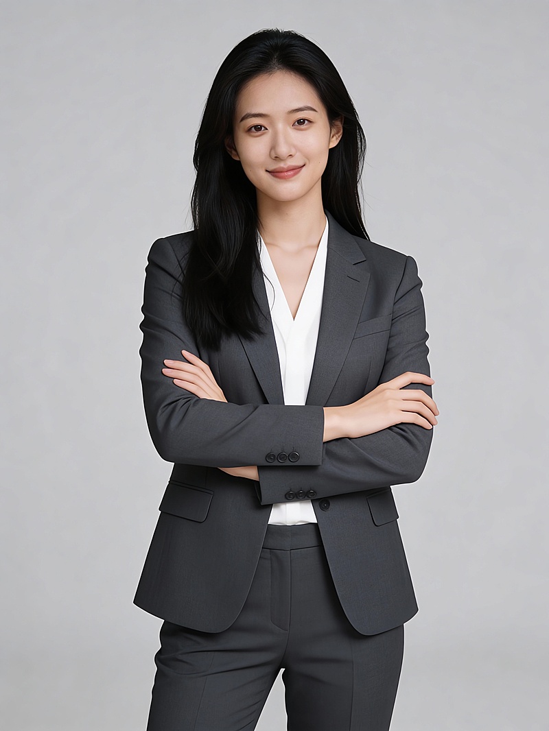 V领气质黑色西装抱胸女性职业形象照
