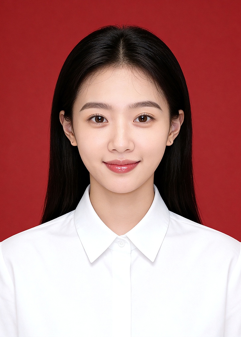 简约正式白色衬衫女生红底证件照