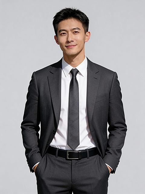 灰色西装稳重双手插兜男性职业形象照