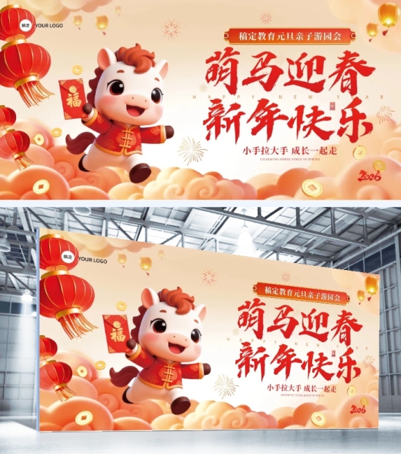 元旦节日活动趣味感喜庆感活动展板AIGC预览效果
