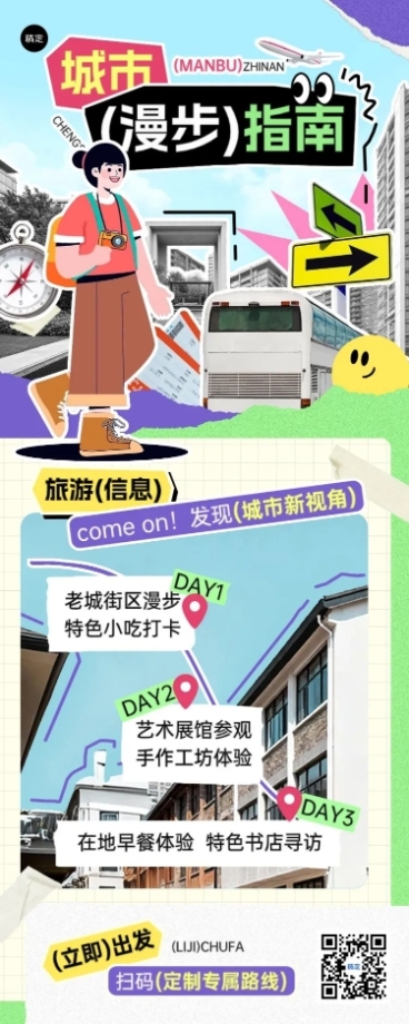 旅游出行通用线路营销长图海报AIGC预览效果