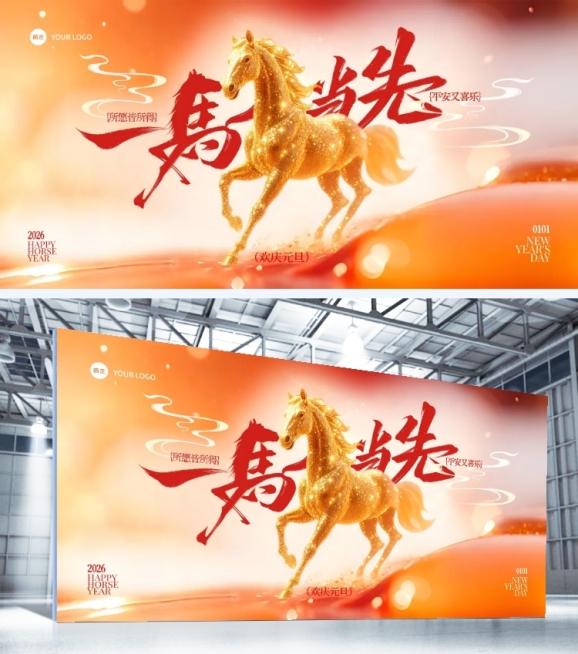 年终年会节点活动轻奢感马年展板预览效果