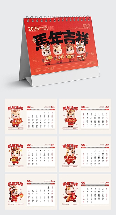 马年2026年横版日历