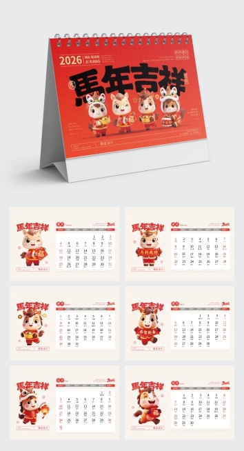 马年2026年横版日历预览效果