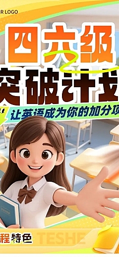 教育培训高等教育四六级课程招生引流文章长图