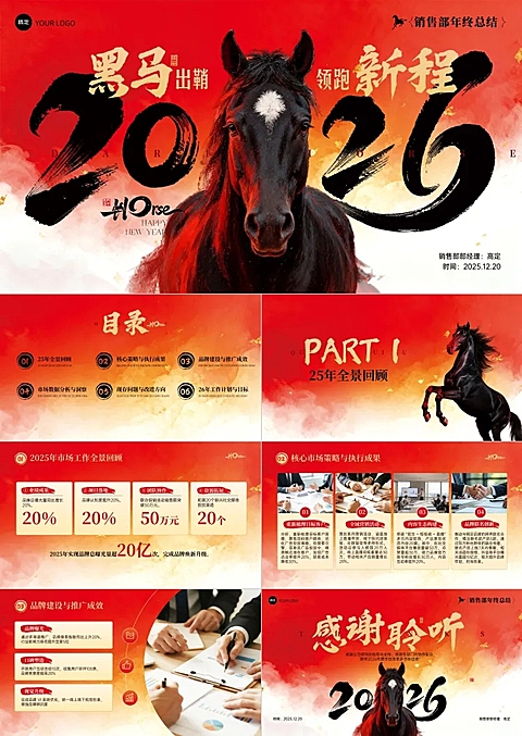 年终年会节点活动热血感马年年终回顾PPT