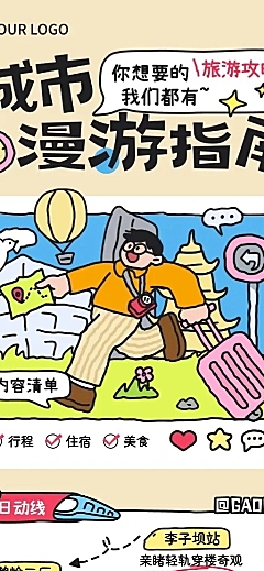 旅游出行通用线路营销城市漫游指南长图海报