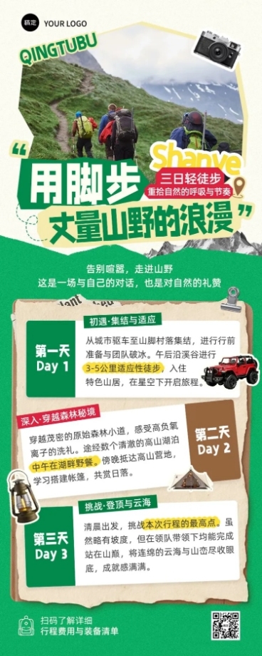 旅游出行通用线路营销日程表长图海报预览效果