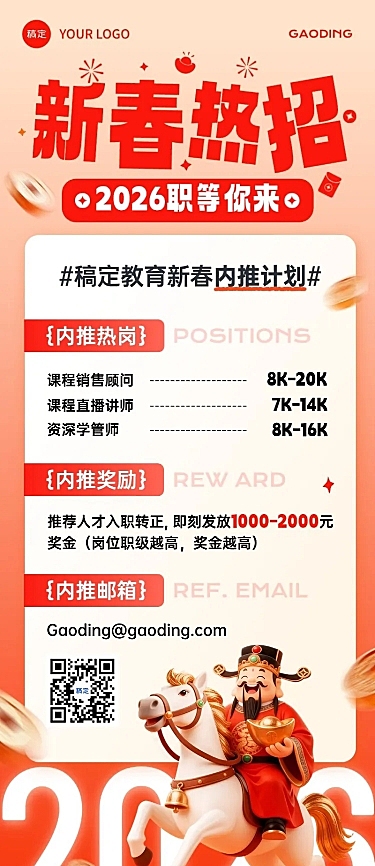 春节节日营销趣味感喜庆感春节招聘企业内推长图海报