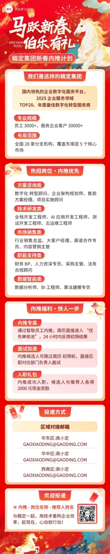 春节节日营销喜庆感春节招聘企业内推文章长图预览效果