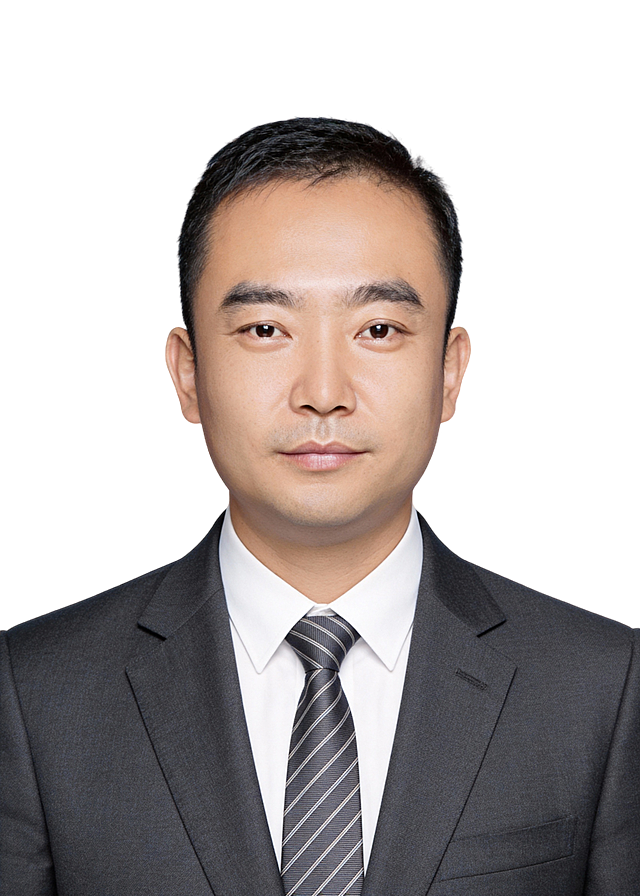 参考第一张图保留人物脸型､发型､年龄特征生成证件照标准样式,肤质优化处理提亮肤色,均匀肤色;外穿高级深灰色西装,内搭白色翻领长袖衬衫,搭配细条纹领带;参考第二张图的人物占位和比例,居中平视正面视角,纯正面,胸部以上半身像;消除暗沉轻度磨皮,轻度美颜,去除一切饰品;光线均匀柔和,画质清晰,表情自然,头部完整,去除人物之外的所有元素,简约蓝色纯色背景;严格按照第一张图的内容生成｡