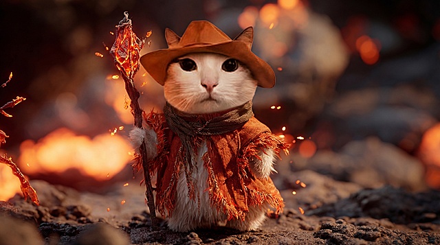 把图一的猫咪换到图二。并保留图一猫咪的帽子。