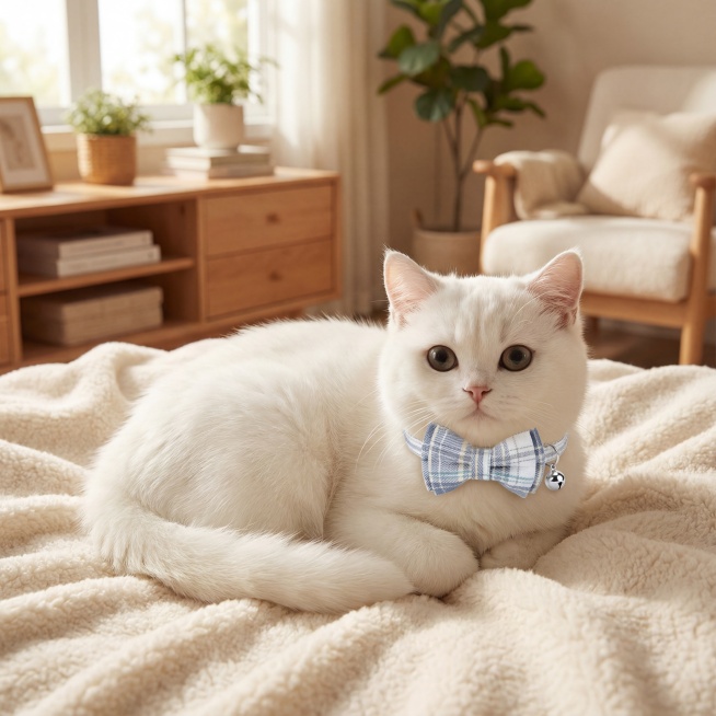 这是一个猫咪的蝴蝶领结 我需要帮我生成一张猫咪戴这它的展示图片预览效果