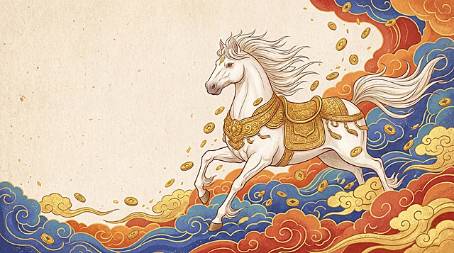 一幅融合了财富与祥瑞主题的敦煌壁画风格国风插画