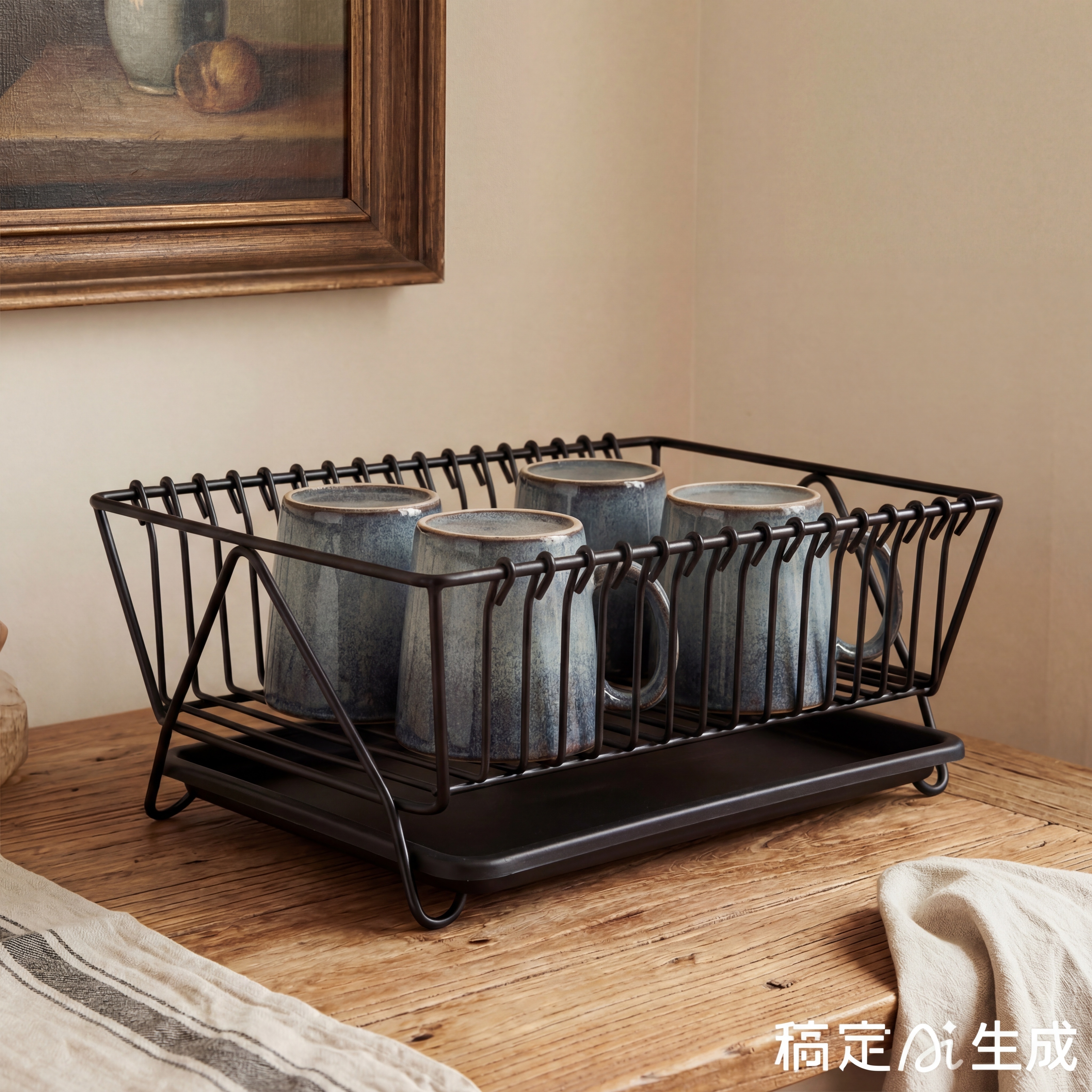 帮我把沥水架里面的蓝白色杯子调整为参考图中第二张颜色的杯子 - 图片创意预览
