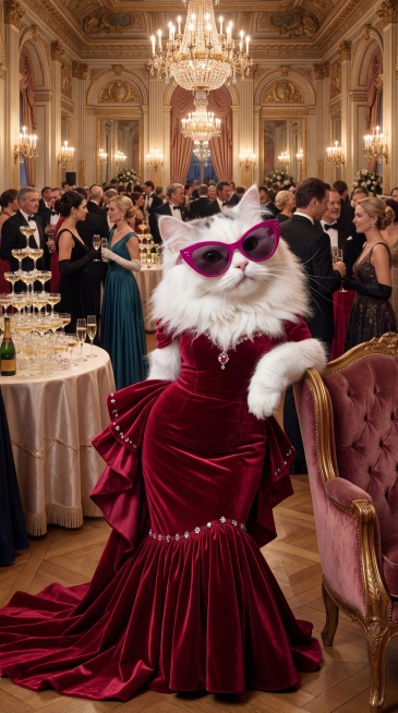 参考图片1的场景里面的猫咪时尚打扮风格，继续创意制作高级时尚长相不同的真实猫咪时尚潮流打扮超级酷的猫咪，分别制作6张不同时尚打扮风格的猫咪超酷风格的女孩方向打扮，戴着不同款式的时尚亮色眼镜，，傲娇的预览效果