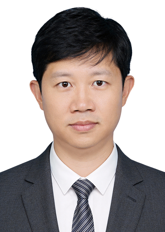 参考第一张图保留人物脸型､发型､年龄特征生成证件照标准样式,肤质优化处理提亮肤色,均匀肤色;外穿高级深灰色西装,内搭白色翻领长袖衬衫,搭配细条纹领带;参考第二张图的人物占位和比例,居中平视正面视角,纯正面,胸部以上半身像;消除暗沉轻度磨皮,轻度美颜,去除一切饰品;光线均匀柔和,画质清晰,表情自然,头部完整,去除人物之外的所有元素,简约蓝色纯色背景;严格按照第一张图的内容生成｡