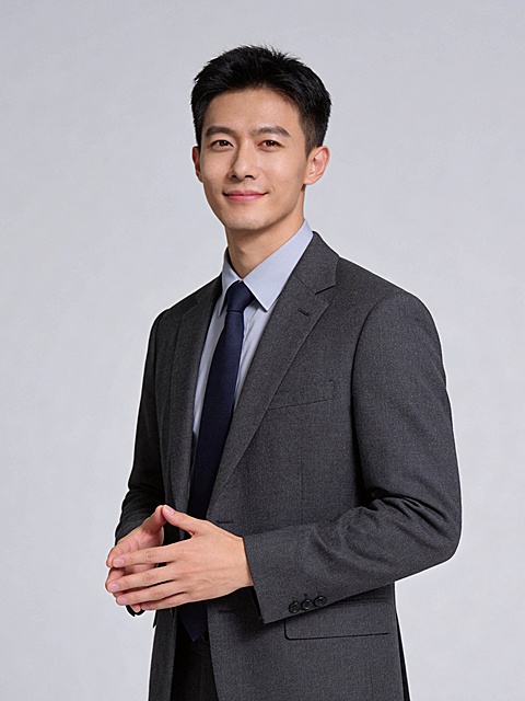 商务深灰西装双手虚拢男士形象照