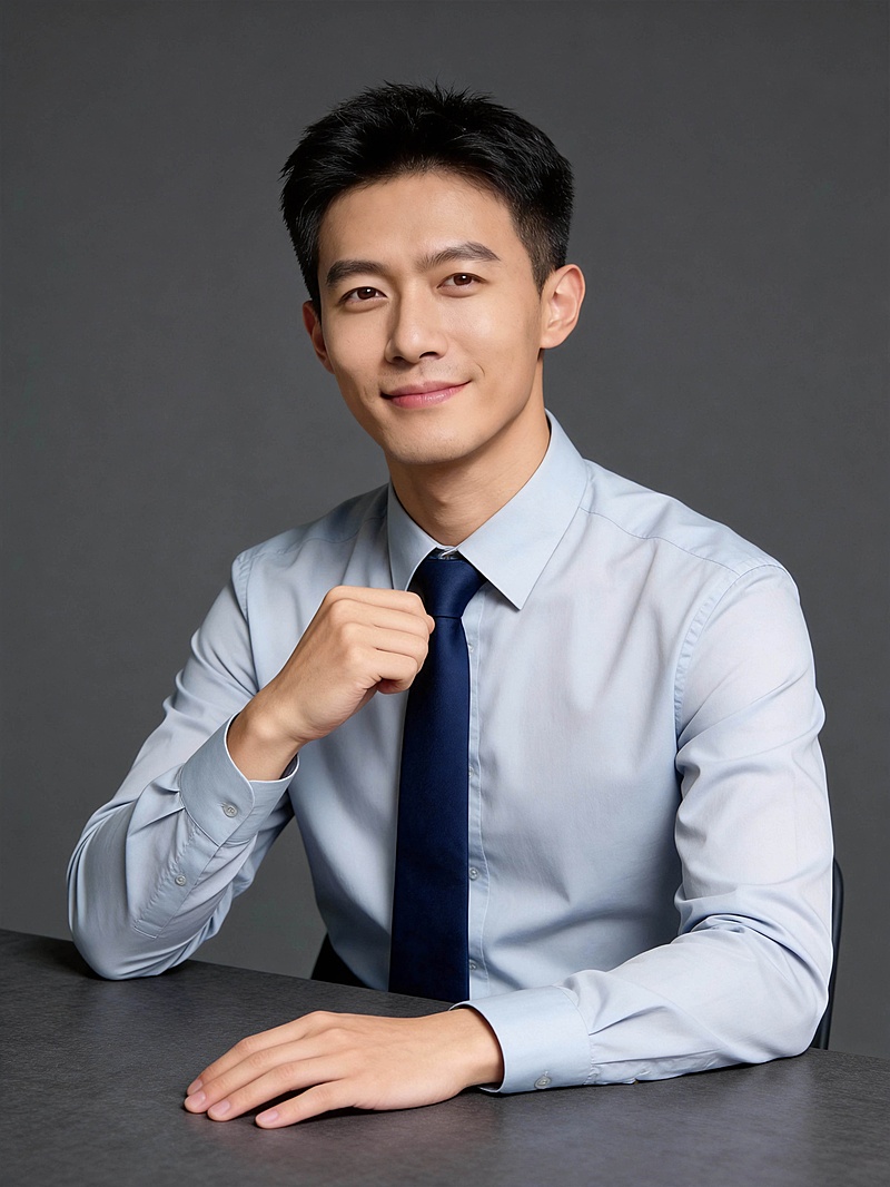 商务蓝色衬衫桌面男士形象照