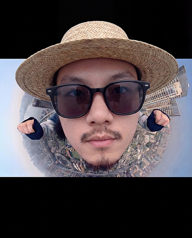 把眼镜换成墨镜，把帽子换成草帽，其它不变