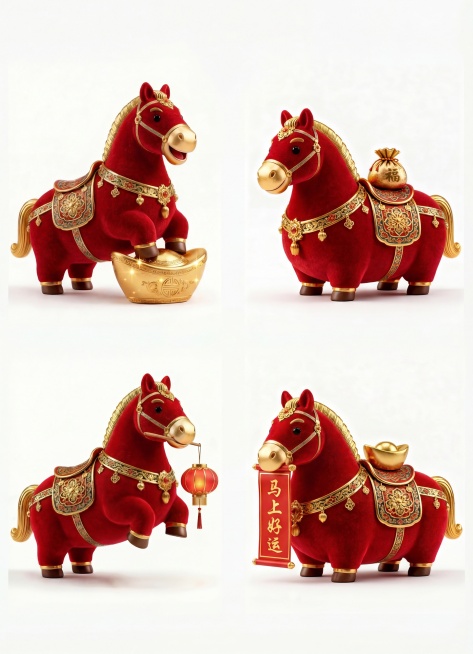 生成左图马形态，保持整体完整，材质改成红色细绒毛质感预览效果