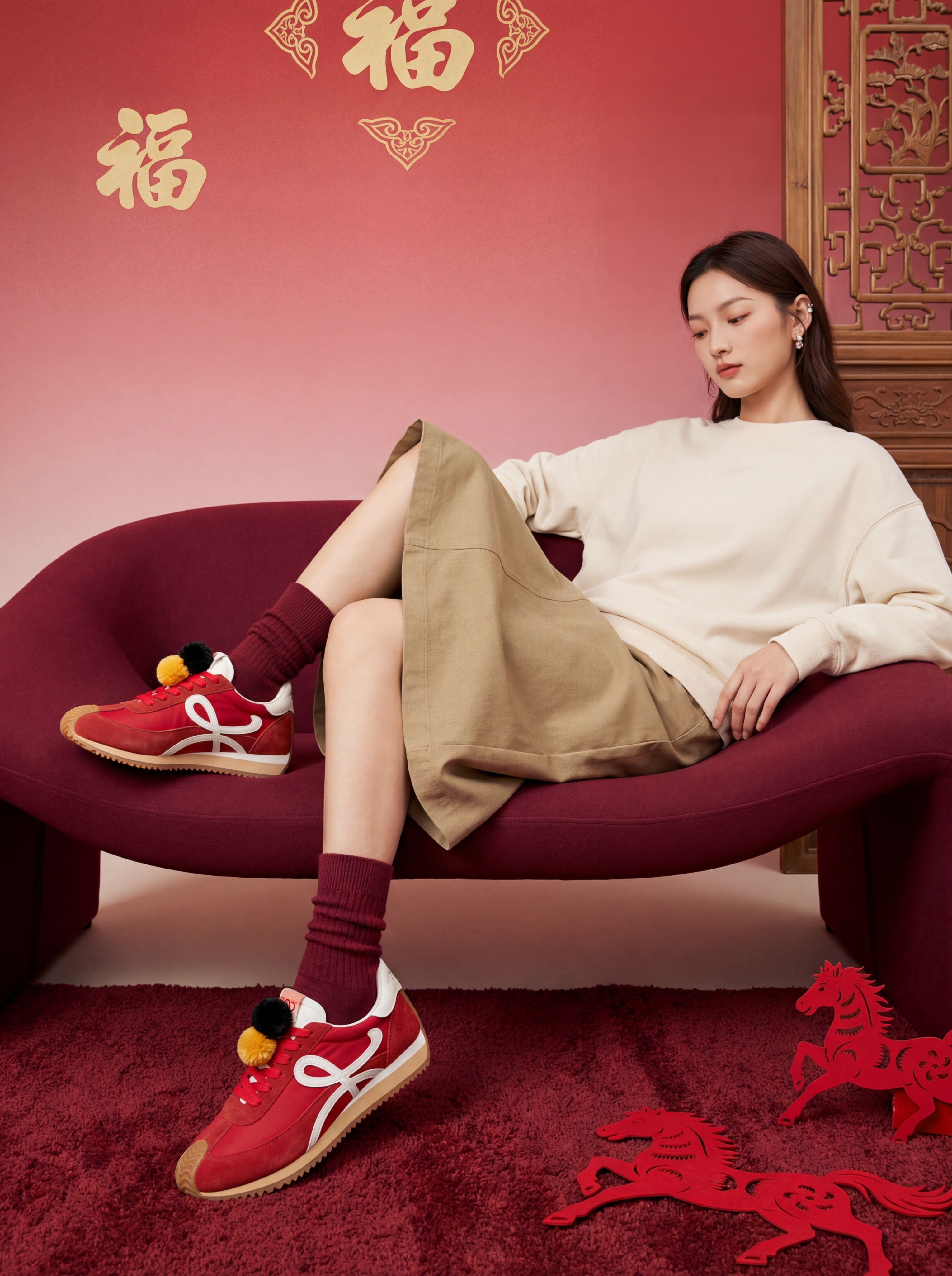 主体内容：一位气质清冷的年轻亚裔女性，身着米白色的宽松卫衣，搭… - 图片创意预览