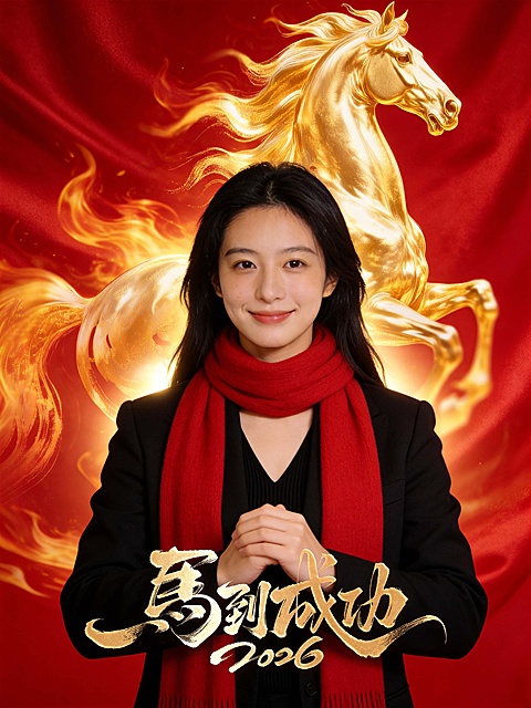 新春春节红金光绘马拜年照