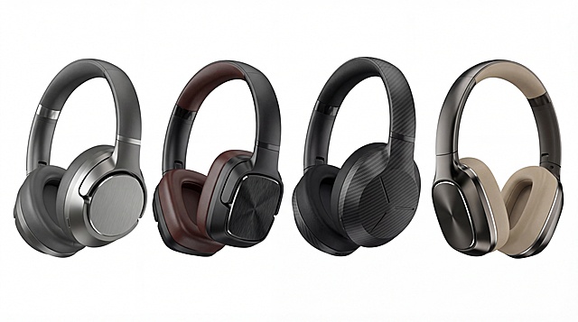 更改图中耳机的耳壳和耳罩的造型设计，商务风格，造型简约有设计感，生成多种不同造型