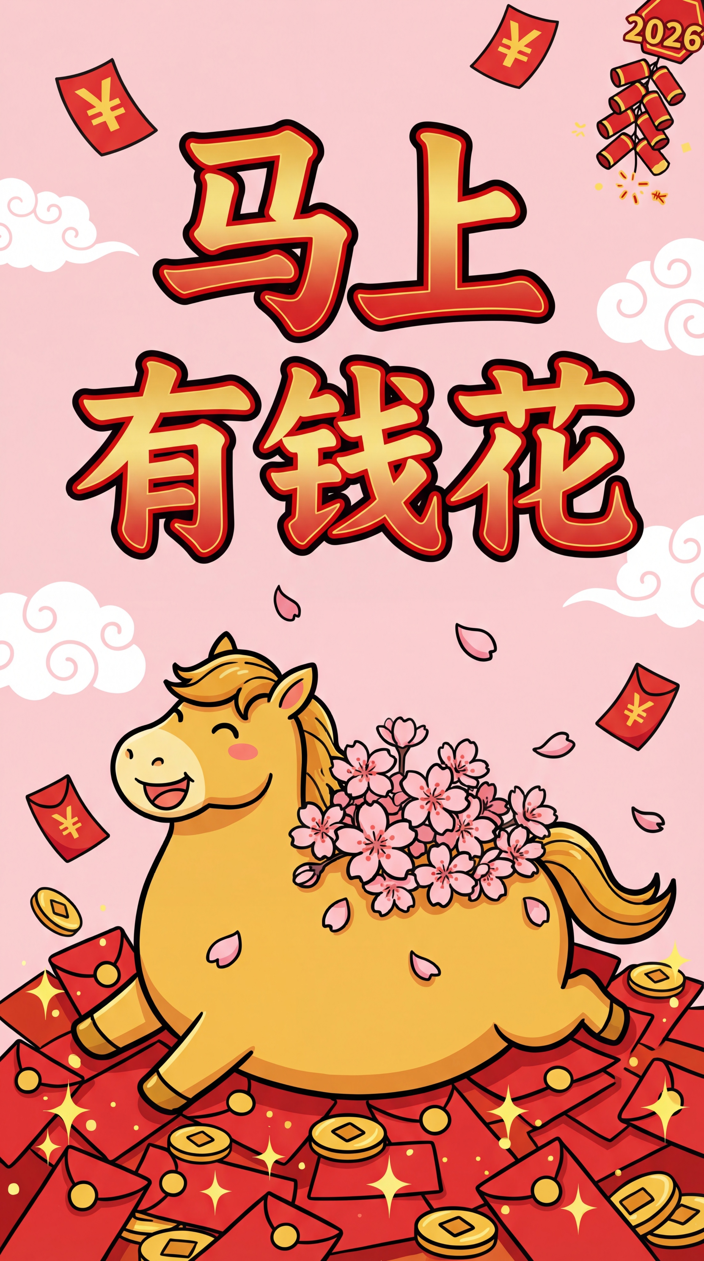 马年春节海报，以有趣的谐音梗风格呈现，采用平面二维设计，垂直构… - 图片创意预览
