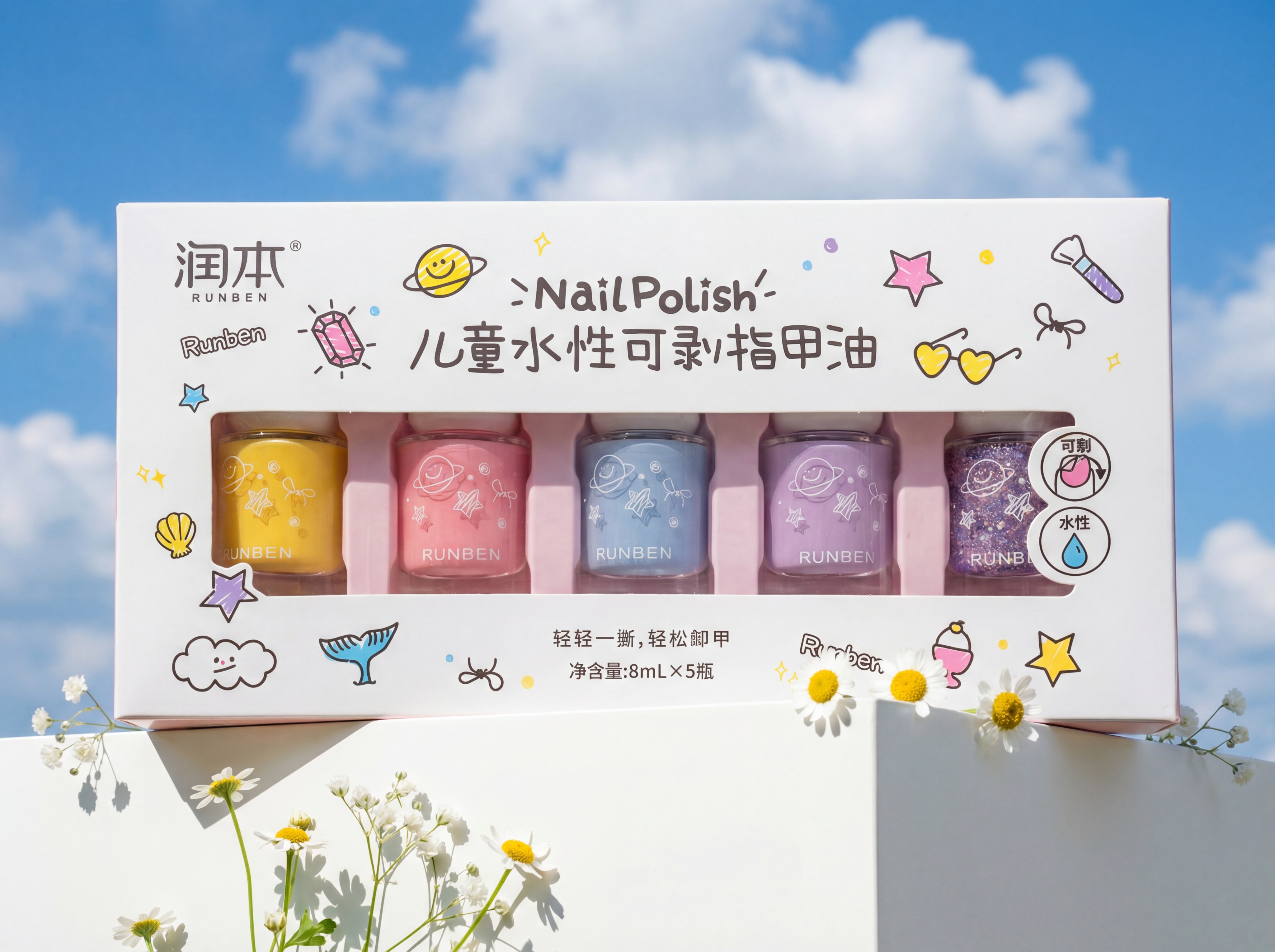 背景蓝色色天空一些白云，干净的白色展示台，产品放在展示台上，产… - 图片创意预览